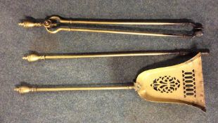 A heavy brass mounted three piece companion set. E