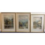 Three framed and glazed prints depicting river sce