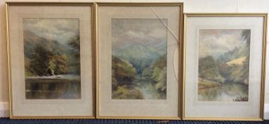 Three framed and glazed prints depicting river sce