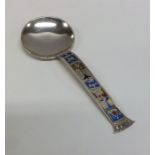 A stylish Norwegian silver and enamel spoon. Appro