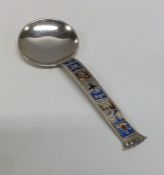 A stylish Norwegian silver and enamel spoon. Appro