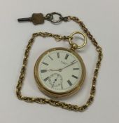 An 18 carat gold gent's pocket watch with white en