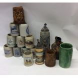 A large collection of West German and other Steins