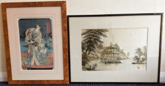 A framed and glazed Oriental embroidery on silk to