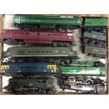 A large group of Hornby engines together with tend