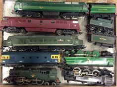 A large group of Hornby engines together with tend