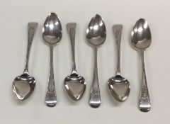 A heavy set of six Georgian silver bright cut teas