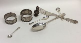 A bag containing silver thimbles, cutlery etc. App