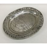 A Chinese silver oval pen tray with pierced decora