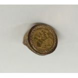 A 1908 sovereign mounted as a ring. Approx. 11.2 g
