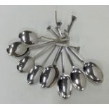 A set of ten silver nail top teaspoons. Sheffield.