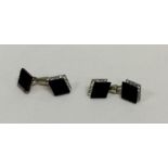 A pair of French onyx and rose diamond cufflinks i