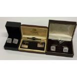Three sets of silver mounted cufflinks. Est. £25 -