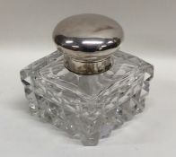An Edwardian glass and silver mounted hinged top i