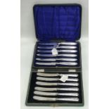 Two cased sets of silver handled tea knives. Est.