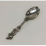 A Continental silver spoon decorated with a warrio