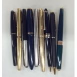 Nine various Parker and other fountain pens. Est.