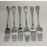 EXETER: A heavy set of six silver OE pattern forks