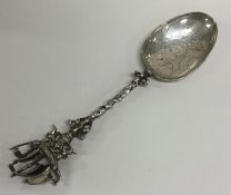 A Continental silver spoon mounted with a galleon.