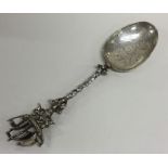 A Continental silver spoon mounted with a galleon.