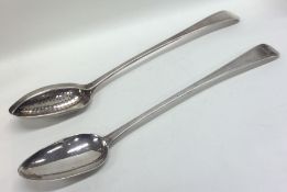 A good pair of Georgian silver bright cut spoons w