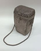 A Chinese silver mesh bag with hinged top. Approx.