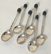 A heavy set of six silver bean top coffee spoons.