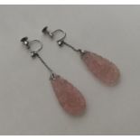 A pair of attractive Chinese rose quartz drop earr