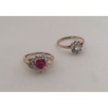 Two multi stone gem set cluster rings in gold. App