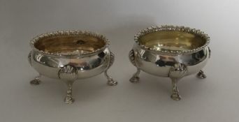 A pair of heavy oval Georgian silver salts. London