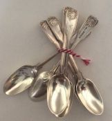 A set of six silver fiddle, thread and shell patte