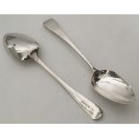 A pair of Georgian silver OE pattern spoons. Londo