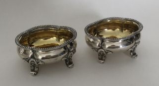 A pair of good quality silver salts with gilt inte