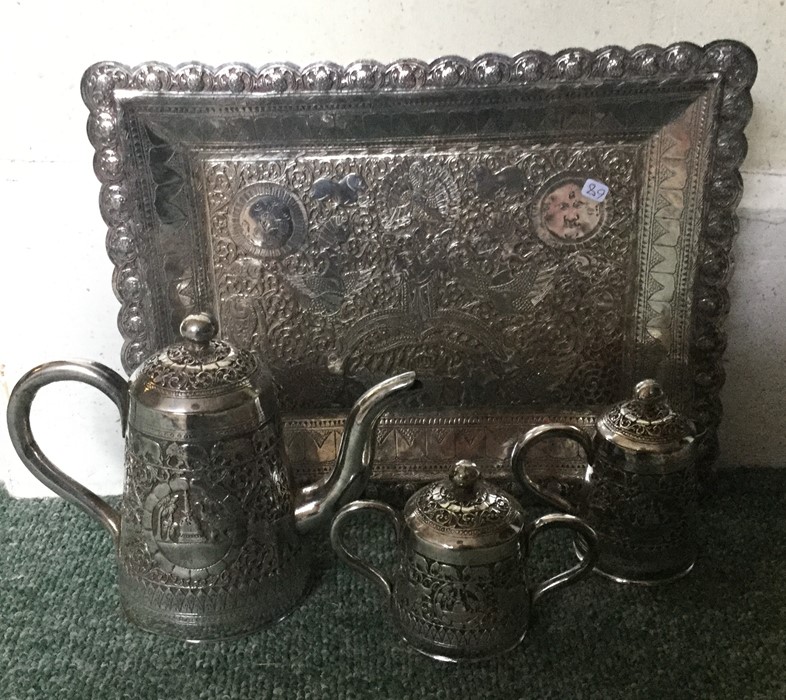 A heavy four piece coffee service decorated with f