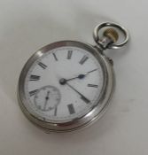A gent's silver open faced pocket watch with white