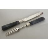 CHINA TRADE: A silver and agate knife and fork wit