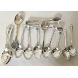 A bag containing silver teaspoons. Various dates a