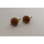 A pair of attractive Antique coral and gold ball d