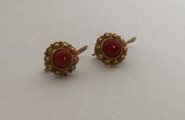 A pair of attractive Antique coral and gold ball d