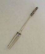 A rare 18th Century cast silver three prong fork w