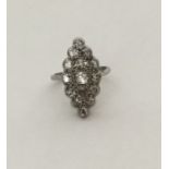 A large diamond marquise shaped cluster ring in pl