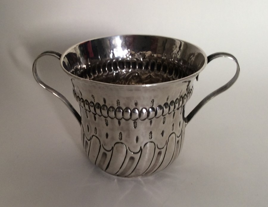 A good Georgian silver porringer of half fluted de - Image 2 of 3