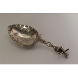 An unusual Continental silver spoon mounted with a