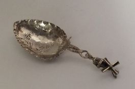 An unusual Continental silver spoon mounted with a