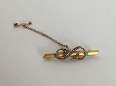 A Victorian pearl and turquoise brooch of cylindri