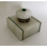 A stylish silver marble and malachite mounted inkw