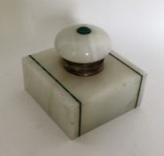 A stylish silver marble and malachite mounted inkw