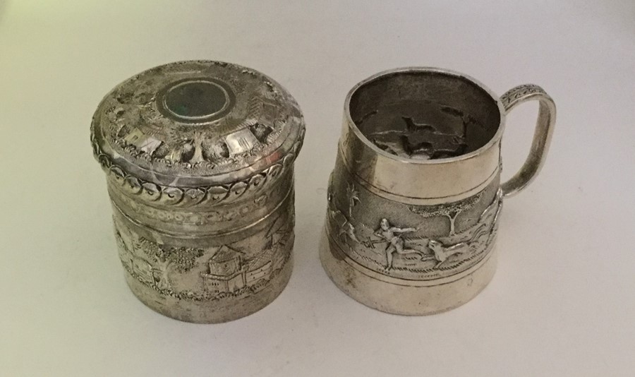 Two Indian silver cups decorated with figures. App