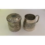 Two Indian silver cups decorated with figures. App