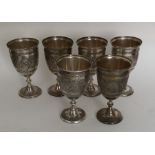 An attractive set of six silver Persian goblets en